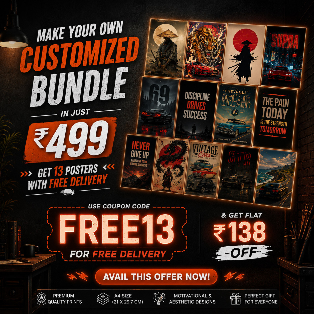 Mix Poster Bundle – Pack of 13 Wall Posters | Just ₹499